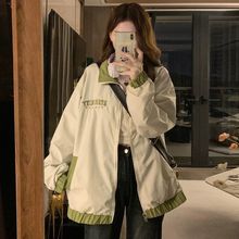 美式复古拼接立领两面穿棒球服春秋季新款宽松韩版学生百搭外套女