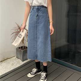牛仔半身裙女夏季2022新款高腰辣妹a字型显瘦包臀中长款ins潮外贸