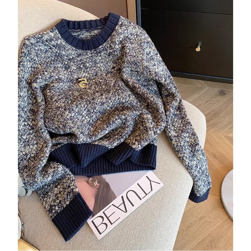 Chanel Style Tweed Crewneck Turtleneck Sweater Women's Autumn and Winter 2024 Design Sense Fashionable Slim Elegant Sweater Women