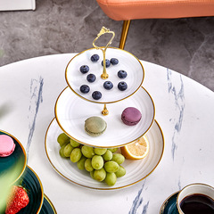 Light luxury three-tier dessert stand, multi-tier fruit plate, plastic gold-rimmed cake stand, afternoon tea snack stand, cake display stand