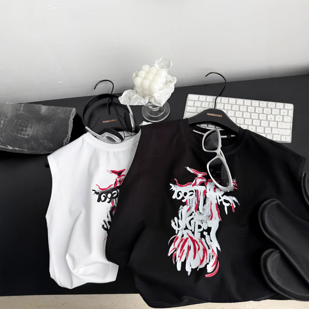 Ins Fashionable Vest 2025 Summer Small and Medium-sized Children's Cotton Top Sleeveless Boys' Fashionable Cool Fashionable T-shirt Children's Summer Cool T-shirt