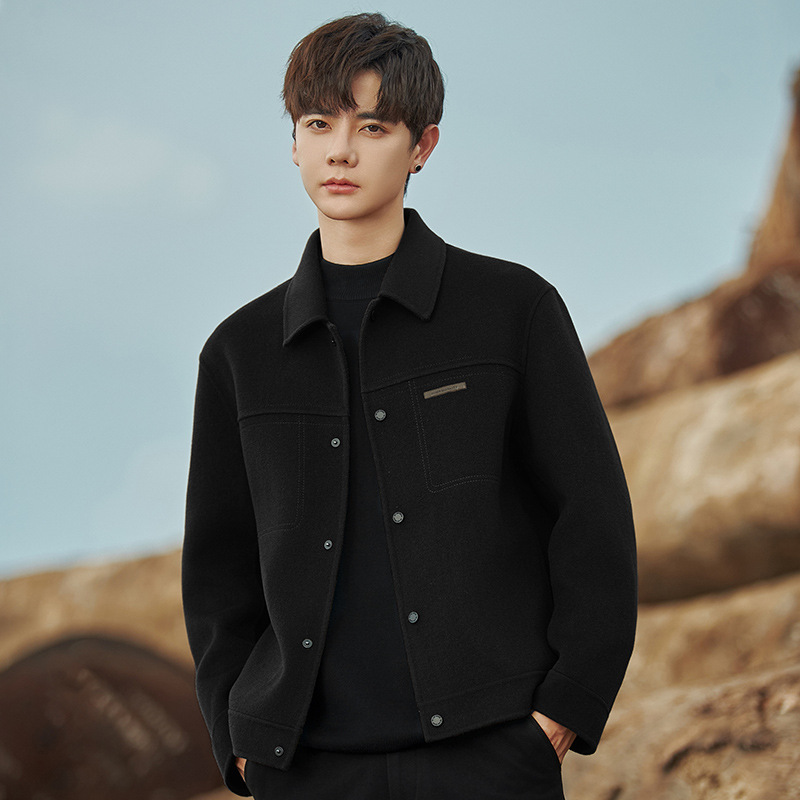 2025 New Autumn and Winter Woolen Jacket Men's Double-Sided Zero Cashmere Short Casual Woolen Jacket Men's Top