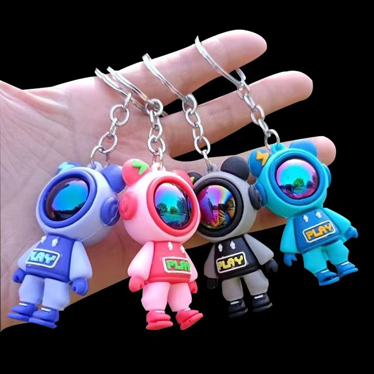 Lightning bear keychain without leather stripe color mixed hair