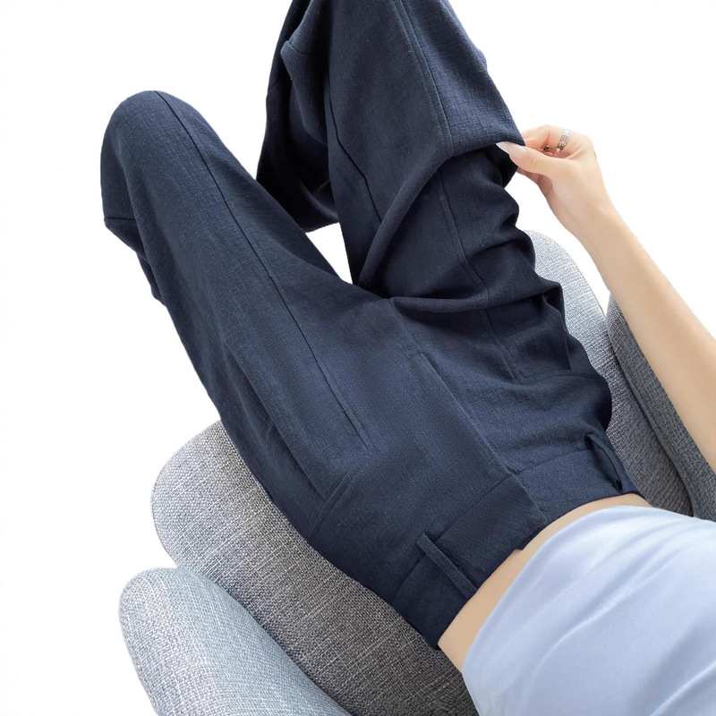 白色天丝亚麻阔腿裤女秋2025新款薄款冰丝直筒宽松休闲西装拖地裤|undefined