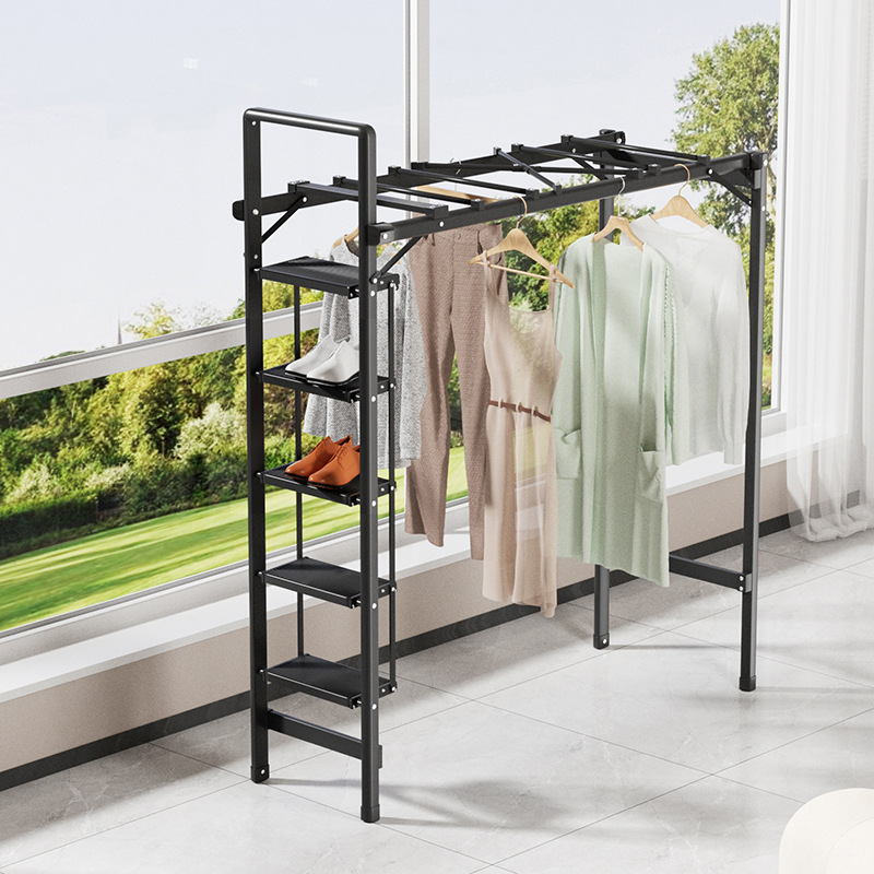 家庭用多機能両用ハンガーは炭素鋼の室内干し折り畳み人字はしご家庭用はしごを厚くする