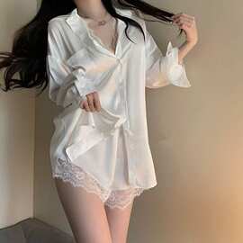 白衬衣蕾丝睡衣套装