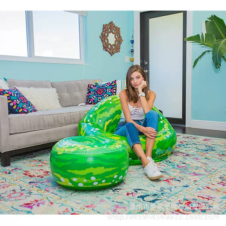 亚马逊新品pvc充气绿色沙发充气躺椅柔软舒适不易损坏