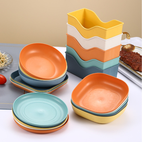 Household wheat straw bone spitting dish with base, fruit table garbage round square plastic dish, factory direct sale