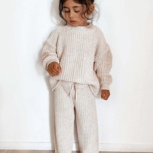 INS热销女童装男宝宝元宝棉线套装女童洋气长袖长裤亲子装两件套