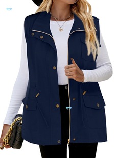 Women'S Plus Size Lightweight Sleeves Zip Up Casual跨境