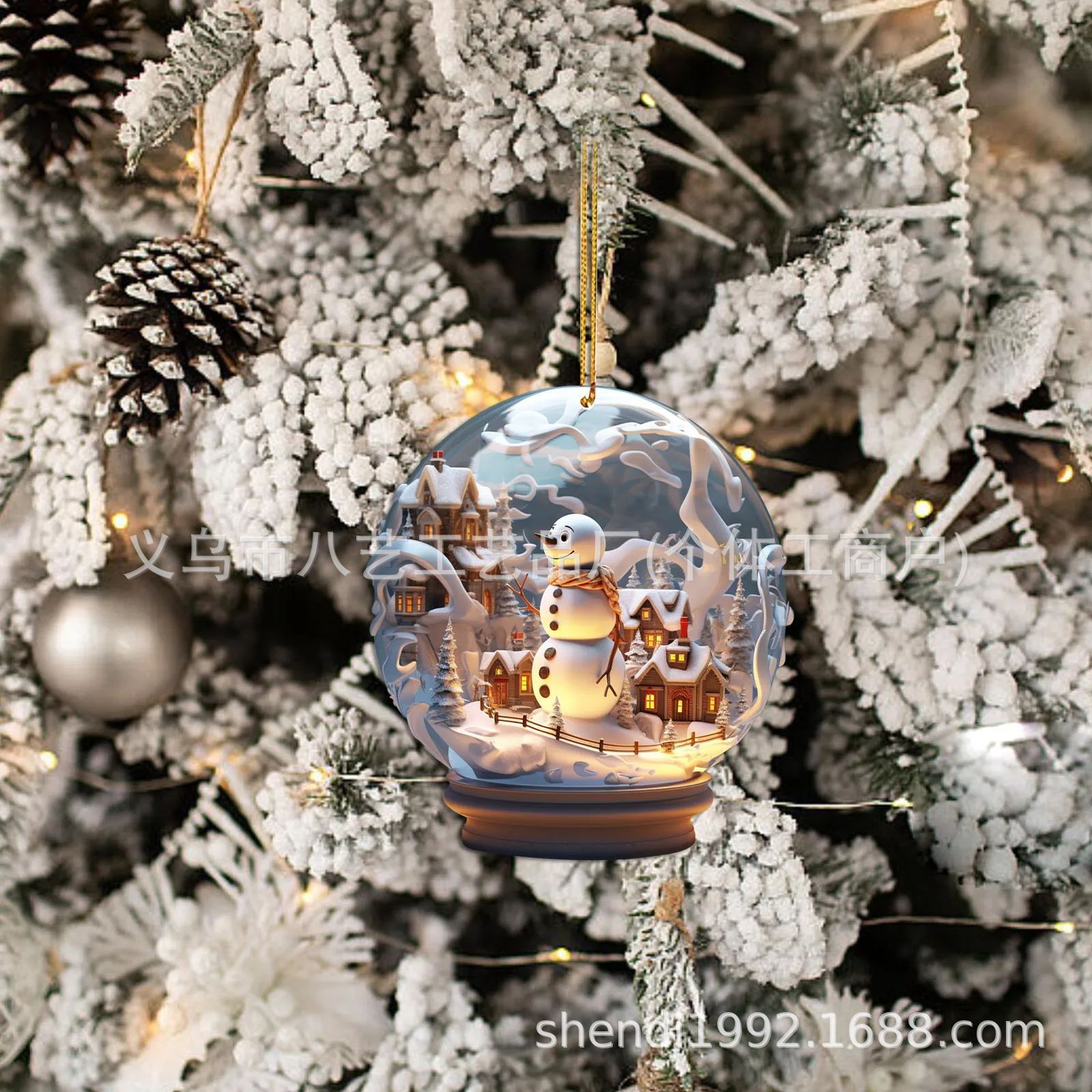 Navidad muñeco de nieve 2D acrílico bolas de vidrio adornamiento estilo único copo de nieve decoración hermosa esfera colgante colgante