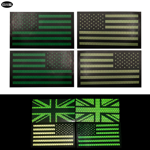 Laser Printed Reflective Night Identification Badge American Stars and Stripes Armband Velcro Backpack Sticker Morale Badge