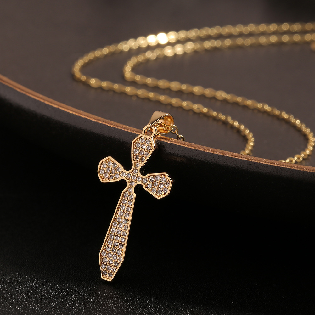 Simple Jewelry Copper Inlaid Zircon Cross Pendant Necklace Sweater Chain display picture 2