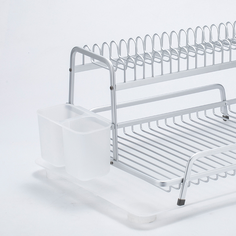 Fábrica al por mayor multiusos cocina vajilla de almacenamiento de doble capa de aluminio de gran capacidad de drenaje estante para platos