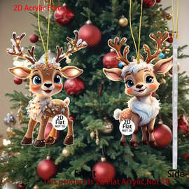 新款圣诞节麋鹿圣诞树装饰跨境亚克力平面汽车后视镜挂件家居挂饰