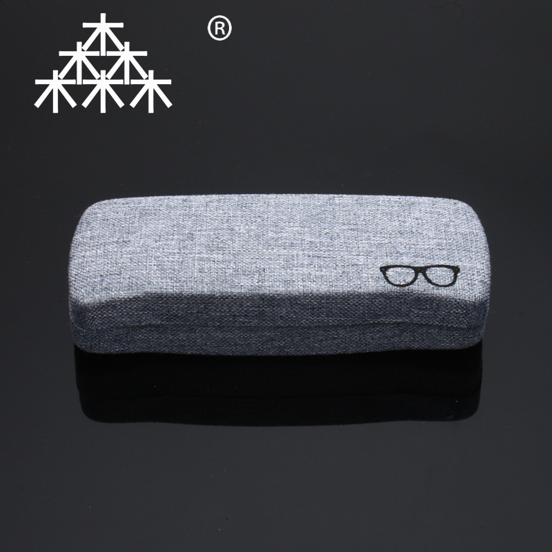 Metal cloth-covered glasses case iron box strong and durable elastic opening and closing hinge Outer Mongolia blue gray cotton and linen fabric