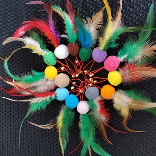 Funny cat stick replacement head feather combination steel wire fur ball feather colorful chicken feather duck feather funny cat ball to relieve boredom