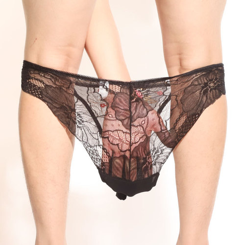 Stylish Men's Briefs - Chinese Retro Erotic Triangle Briefs with Gun-shaped Separation Lace and Breathable Elephant Nose Design
