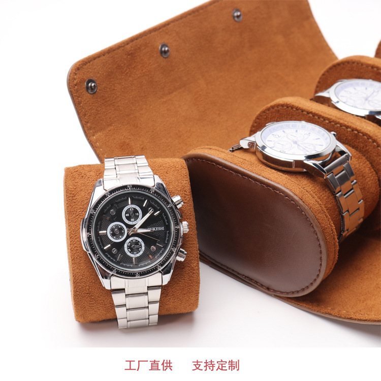 Spot wholesale cylinder detachable leather watch box brown leather watch Storage Box Three