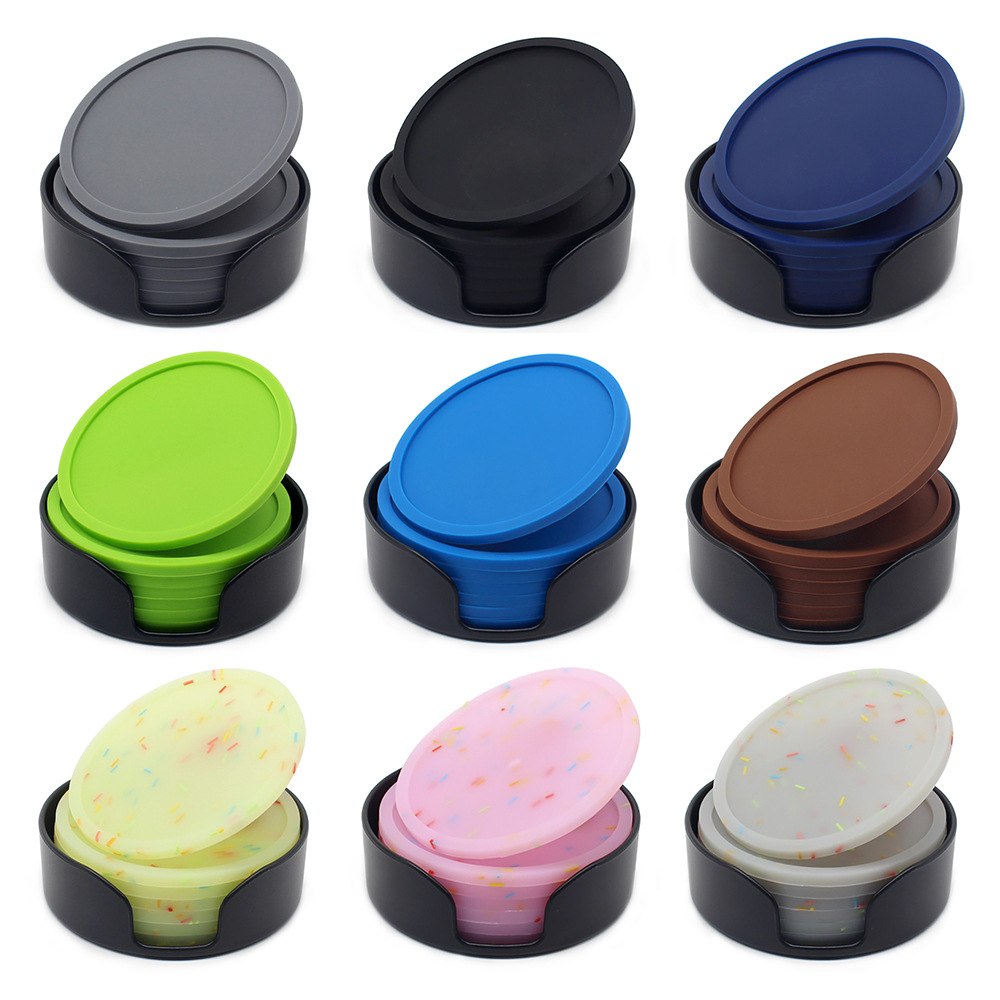 Amazon puede imprimir logo almohadilla de aislamiento térmico juego de silicona posavasos 10cm posavasos de té anti-escaldado alfombra redonda antideslizante para el hogar