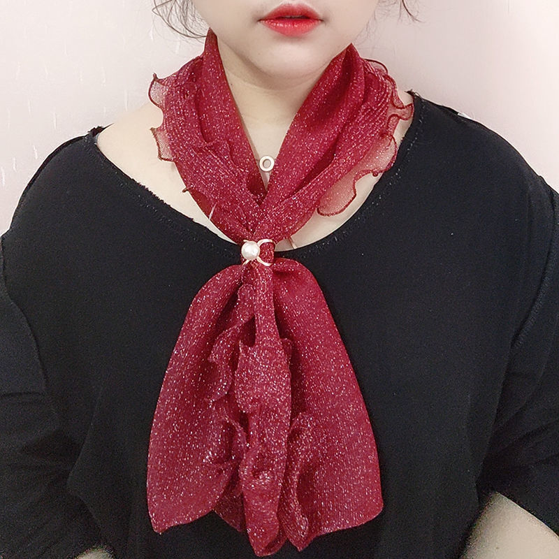 春秋季韩版网纱套头围脖女脖套护颈长款丝巾薄款时尚百搭装饰纱巾|ru