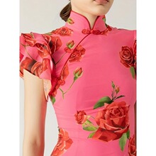 X 45035 Floral Print Sleeves Qipao Dress ӡ����������ȹ