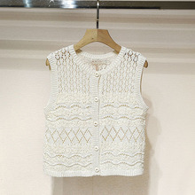 1件起批2025春女装R101502D圆领镂空单排扣无袖针织衫背心S250095