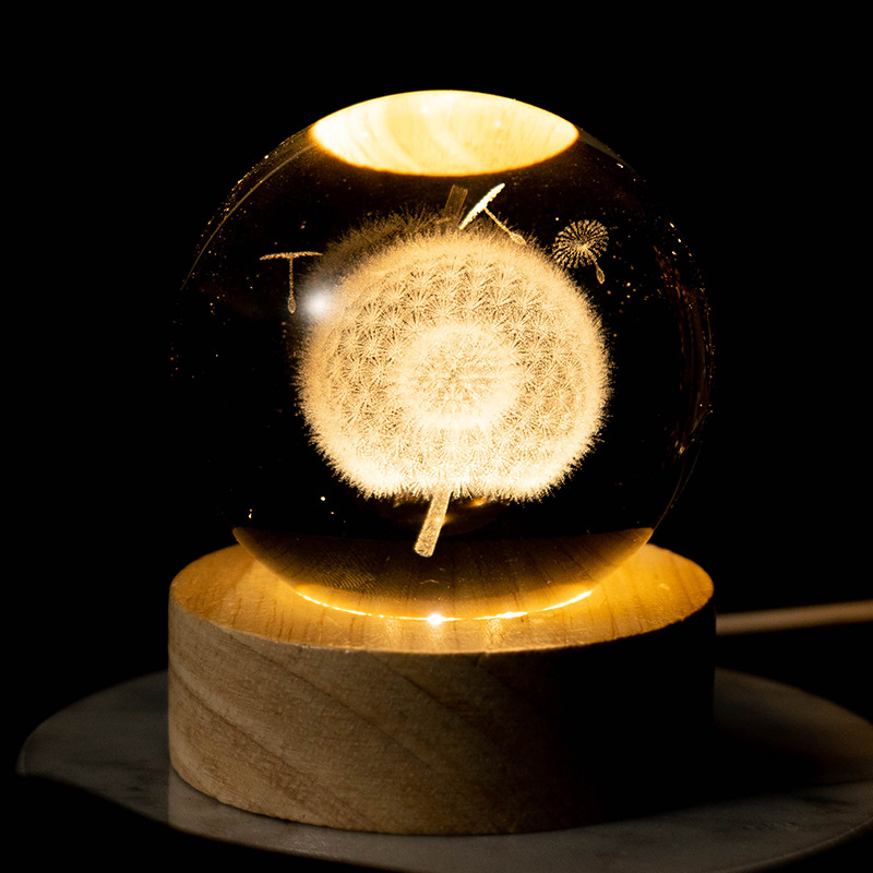 Luminoso Galaxy talla interior Luna bola de cristal luz la noche creativa decoración escritorio USB base madera regalo para niños y niñas