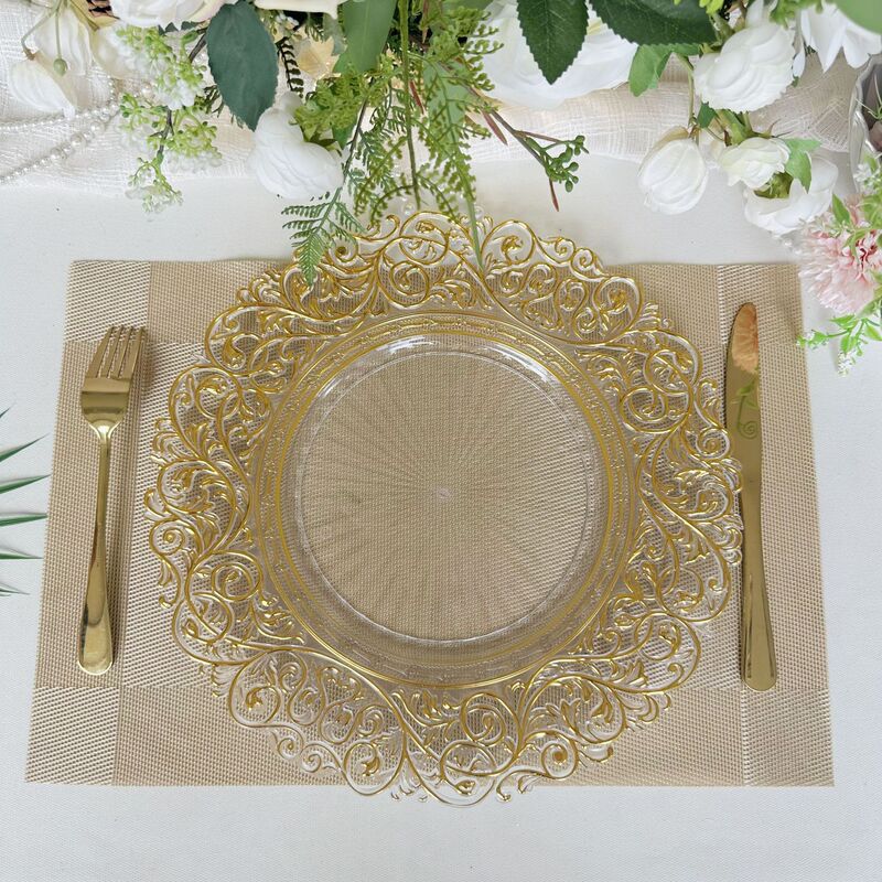 Cross-Border Export Charger Plate Amazon Wedding Party Transparent Dinner Plate Tray Decorative Pad Plate Dinner Cross-Border Export Charger Plate Amazon Wedding Party Transparent Dinner Plate Tray Decorative Pad Plate Dinner