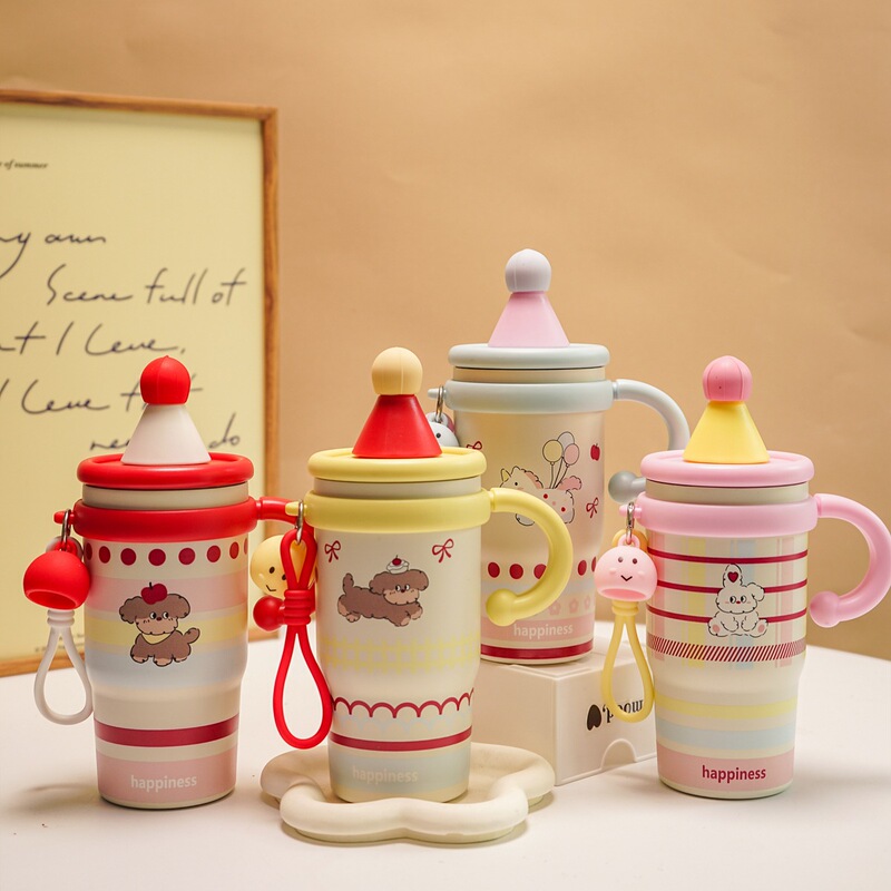 Little Red Riding Hood Cartoon Thermos Cup for Women, High Aesthetic Straw Water Cup, New Trendy Portable Cup with Handle for Students Little Red Riding Hood Cartoon Thermos Cup for Women, High Aesthetic Straw Water Cup, New Trendy Portable Cup with Handle for Students