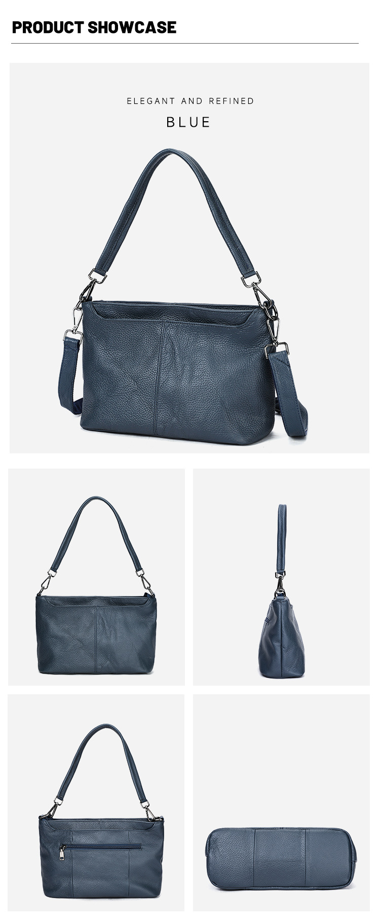 Túi đeo vai nữ da bò cao cấp kiểu ngang vuông, dây đeo đôi, phù hợp đi làm hằng ngày — Màu đen, Màu xanh lam, Màu xanh lá chi tiết 4