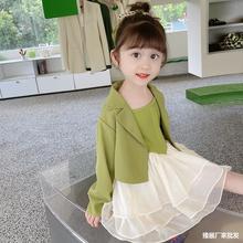 女宝宝西服套装韩版小女孩秋季纱裙西装外套洋气洋气春秋装两件套