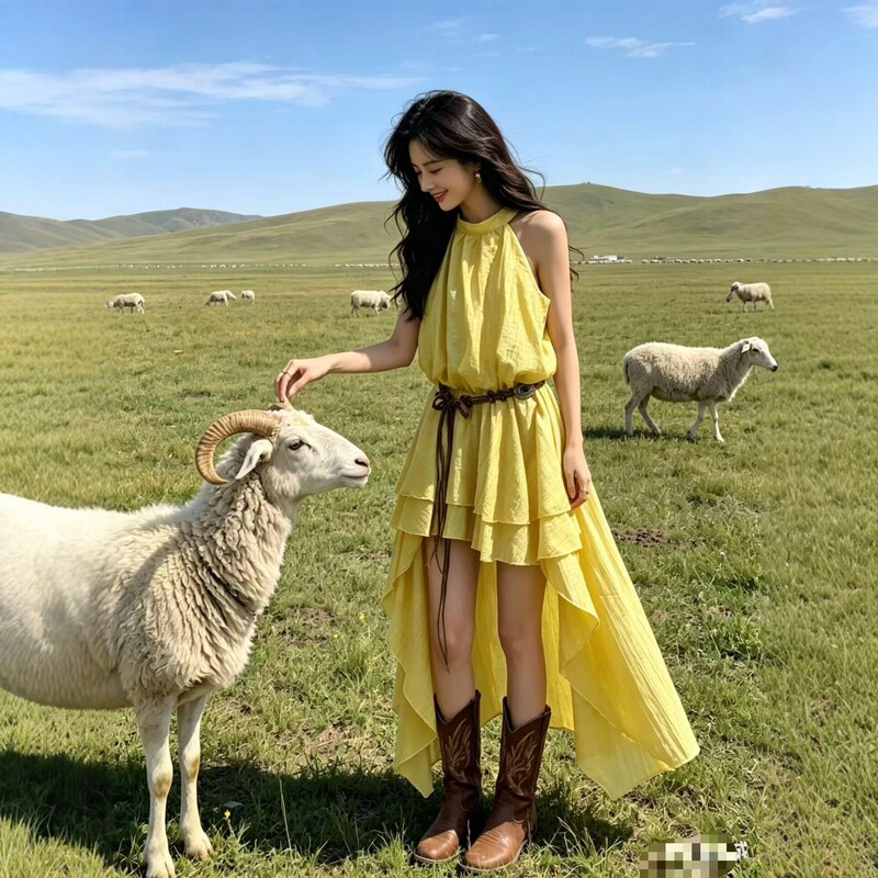 Summer New Style Halter Neck Sleeveless Cotton and Linen Dress for Women, Vacation Style, Irregular Ruffled Mid-Length Dress, Travel Outfit Summer New Style Halter Neck Sleeveless Cotton and Linen Dress for Women, Vacation Style, Irregular Ruffled Mid-Length Dress, Travel Outfit