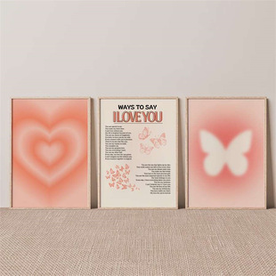 Orange Heart Poster Butterfly Halo English Letters Living Room Bedroom Decoration Frameless Hanging Painting Core Canvas Poster
