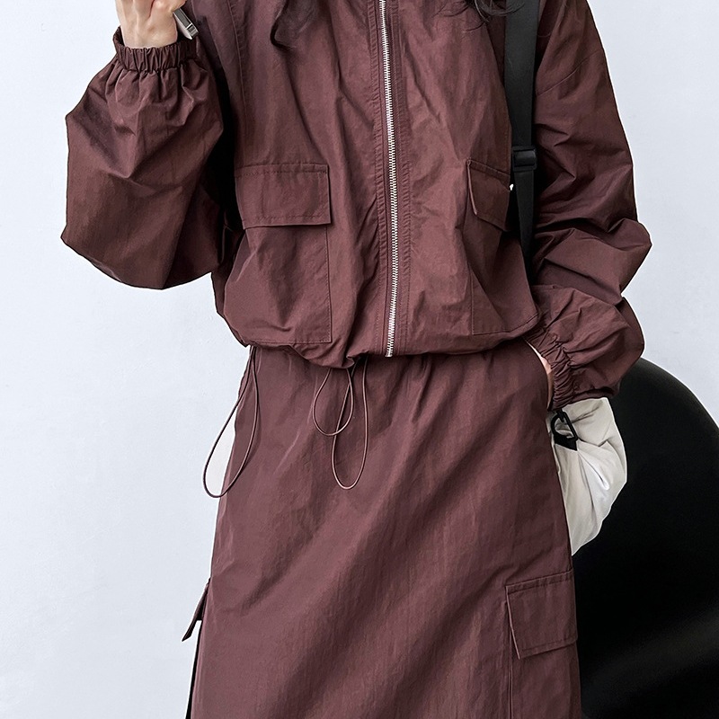 Cross-Border Lusi American Short Jacket + Drawstring Skirt Two-Piece Outdoor Sports Workwear Suit for Women