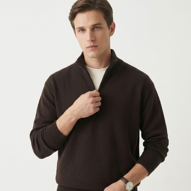 American old money style men's half-zip stand-up collar sweater, autumn and winter casual slim-fit long-sleeve knit top