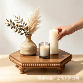 跨境木质桌面装饰托盘实木复古乡村风装饰盘圆形蜡烛香薰底座