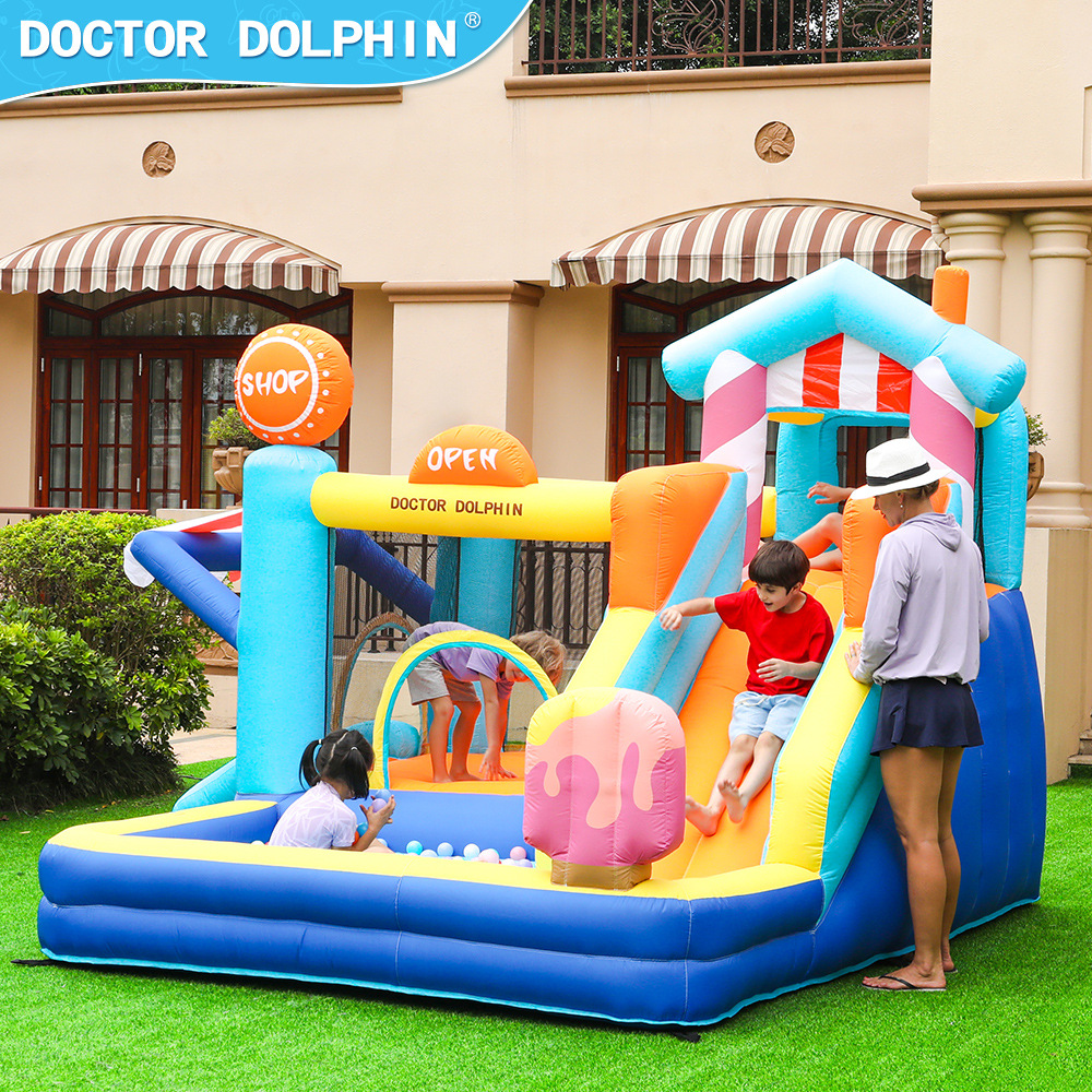 Castillo Inflable Infantil Doctor Dolphin, Castillo Inflable Pequeño para Interiores, Combinación de Tobogán y Trampolín Inflable, Castillo de Parque de Diversiones