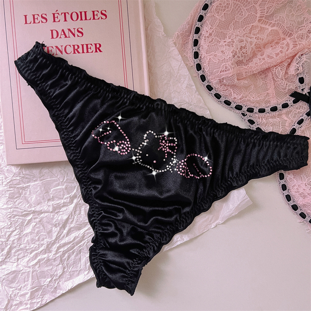 Girl's Dream Kitty diamante satinado brillante escritos de las mujeres del estiramiento sexy Tanga