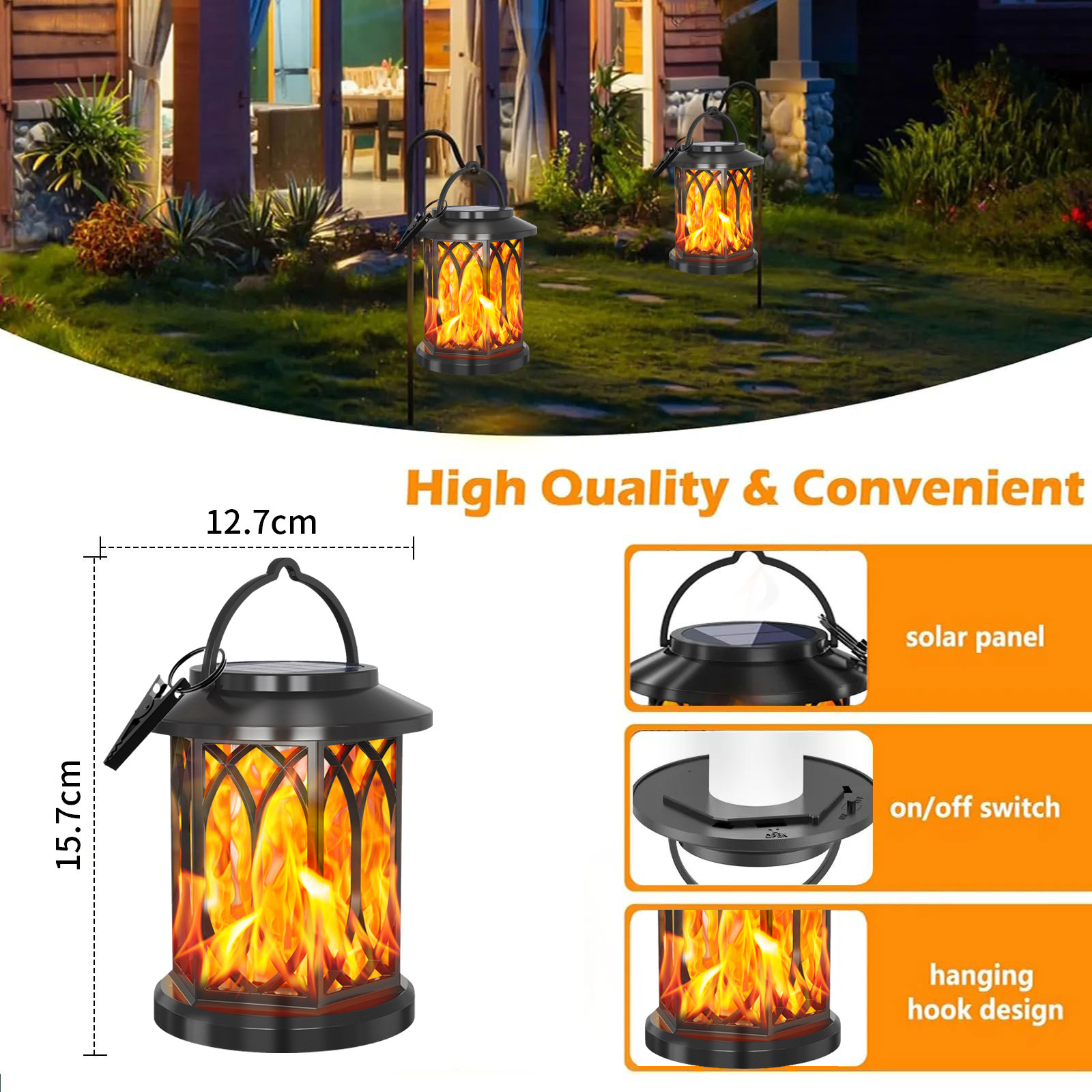 Hot sale lámpara de llama solar al aire libre lámpara de lámpara candelabro lámpara de jardín lámpara de paisaje retro viento de alta potencia lámpara de calle