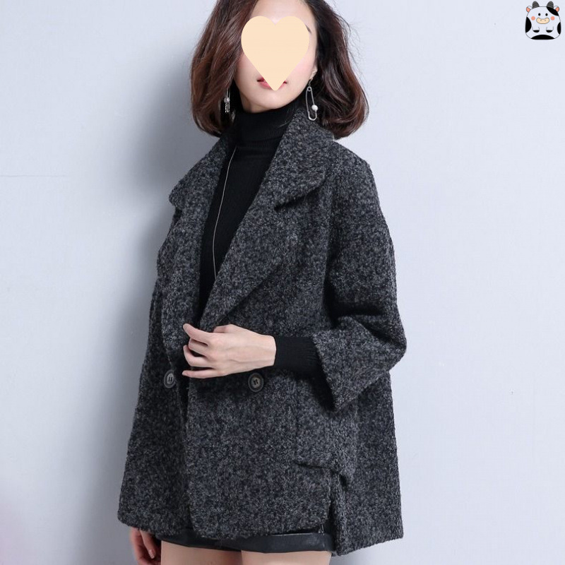 Petite Woolen Coat for Women, Short Plus-Size Loose Cape Cocoon-Style Korean Wool Coat for Autumn and Winter
