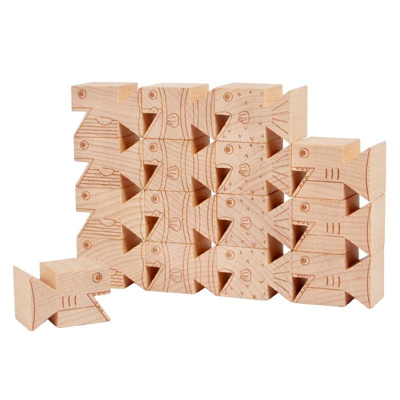 Niños transfronterizos de madera de equilibrio de peces de construcción de bloques apilados en la enseñanza temprana de rompecabezas mano o ojo coordinación de equilibrio apilar juguetes de música