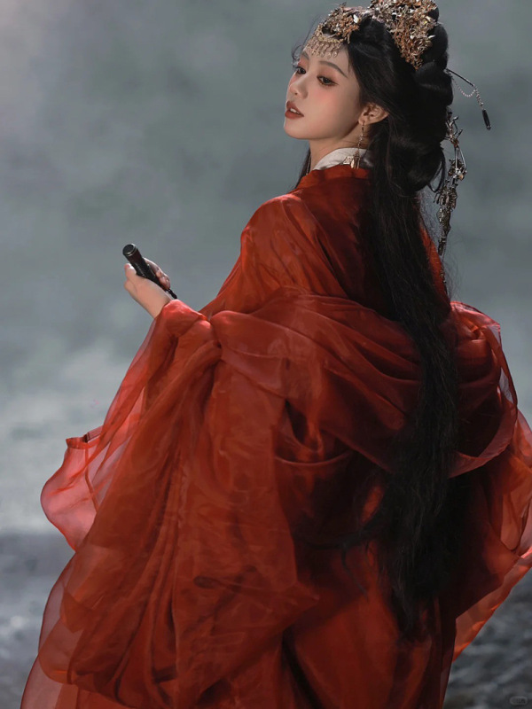 魏晋制南北朝汉服女红色古风婚服超仙气飘逸成人侠女风古装战国袍|undefined