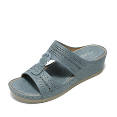 新款2024亞馬遜夏季鏤空耐磨涼鞋女跨境車線膠粘坡跟厚底拖鞋女