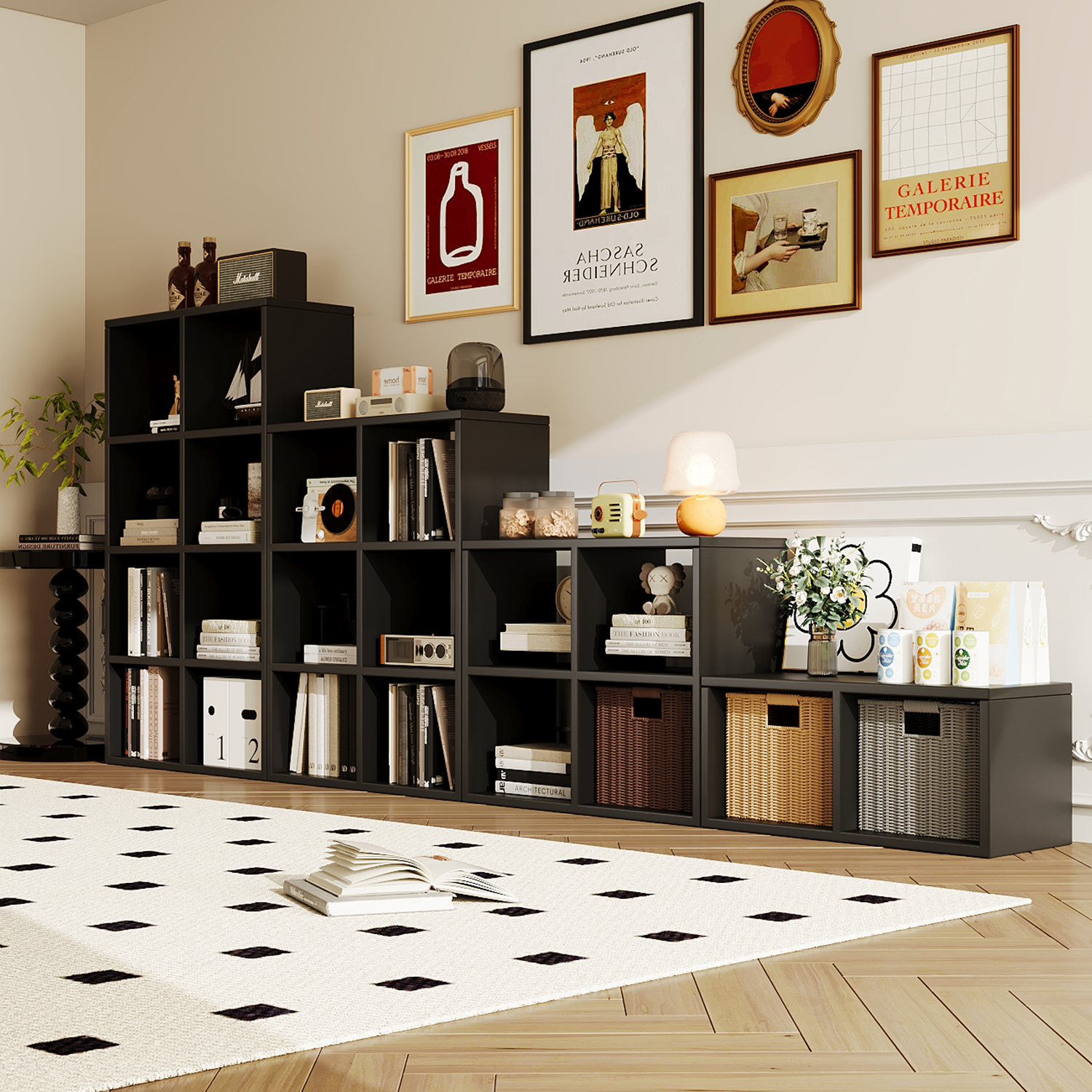 Thickened Steel Grid Cabinet, Vintage Kallax Floor-Standing Cabinet for Living Room, DIY Bookcase, Kindergarten Wardrobe, Bookshelf