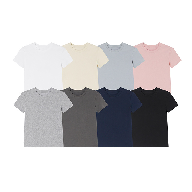 芸恩夏季基础简约正肩短袖T恤女款纯色修身版型半袖百搭圆领上衣