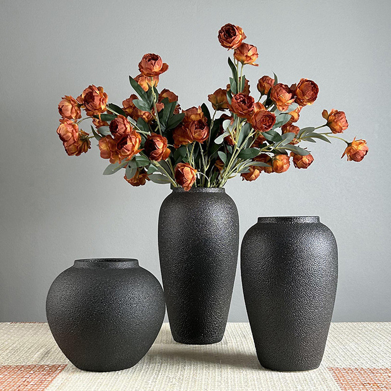 New Chinese style stoneware vase ceramic decoration living room coffee table decoration dried flower bottle floor flower arrangement decoration New Chinese style stoneware vase ceramic decoration living room coffee table decoration dried flower bottle floor flower arrangement decoration
