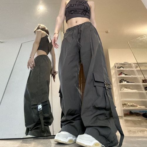 American Street Sport Casual Pants for Girls and Boys 2025 Spring and Autumn New Style with Large Pockets, Flowing Ribbons, Versatile Work Pants