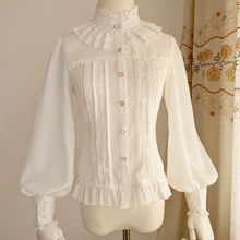 新款洋装复古立领羊腿袖长袖雪纺蕾丝公主百搭衬衫白色黑色2025年