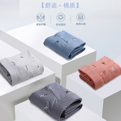 Men's Cross-Border Ribbed Cotton Plain Straight Leg Briefs with Print Stripes Loose Plus Size Four-Panel Underwear